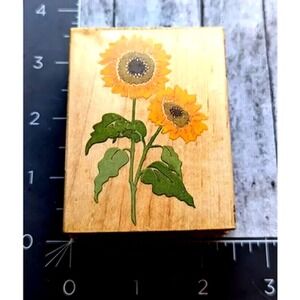 All Night Media Sunflowers Leaves Rubber Stamp Wood #G110